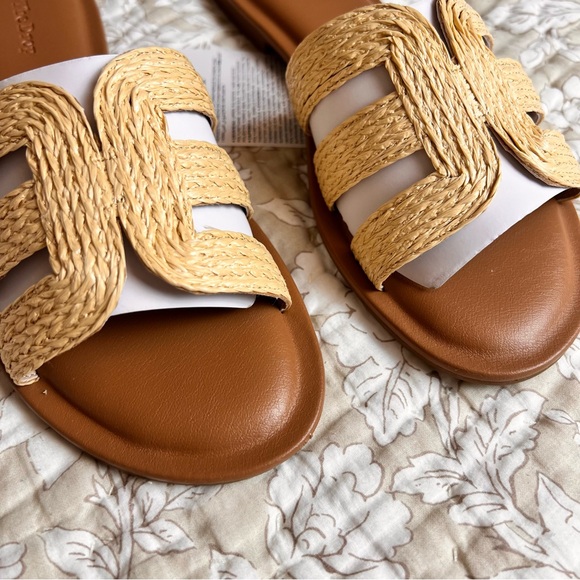THE DROP 'Monika' Beige 'H' Slide Straw Faux Leather Beach Sandals - Size 9 - Picture 7 of 11